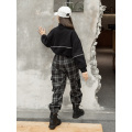 Autumn and winter girls' cashmere sweater casual plaid overalls suit