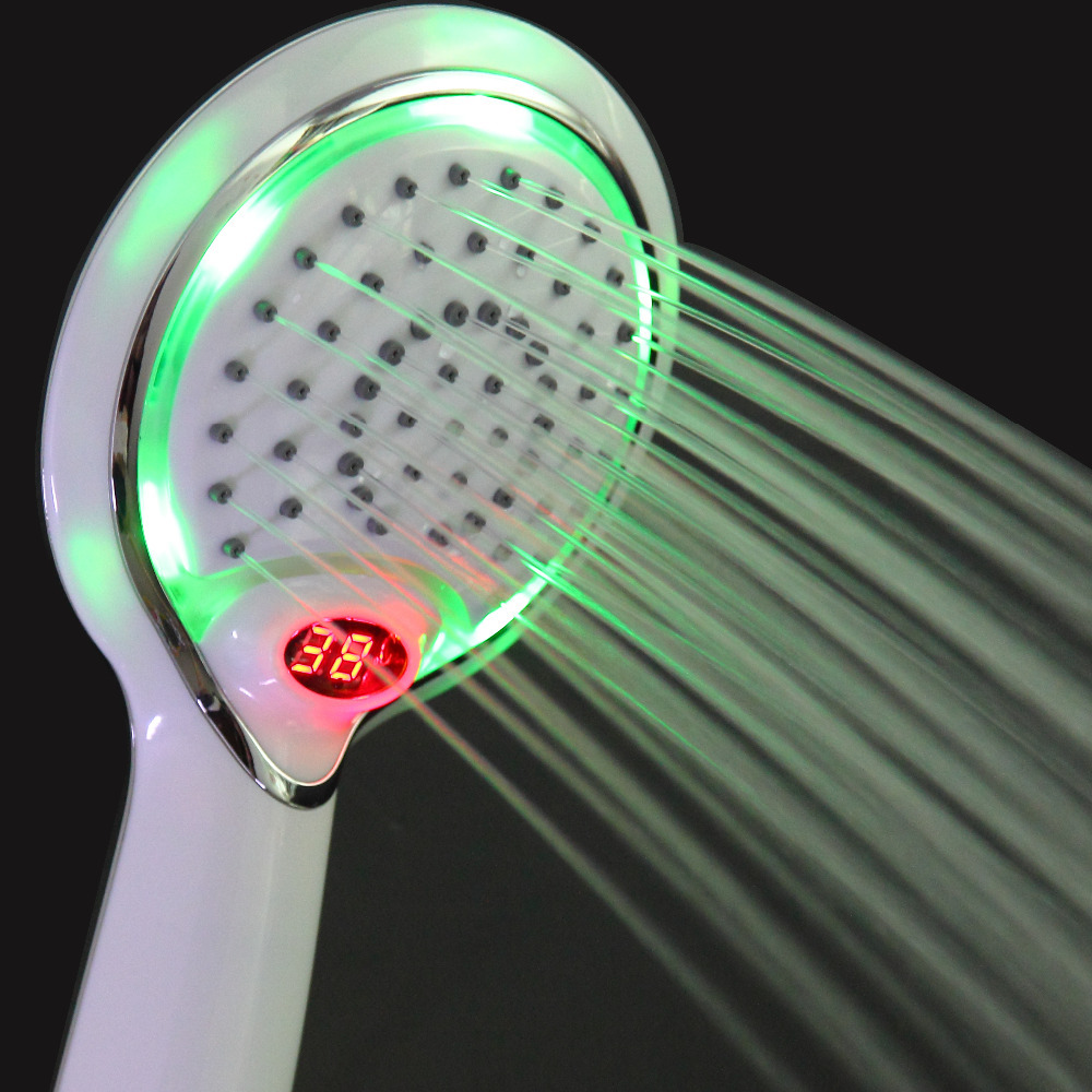 Lcd Hand Shower Led Handheld Shower Head With Temperature Digital Display 3 Colors Change Water Powered