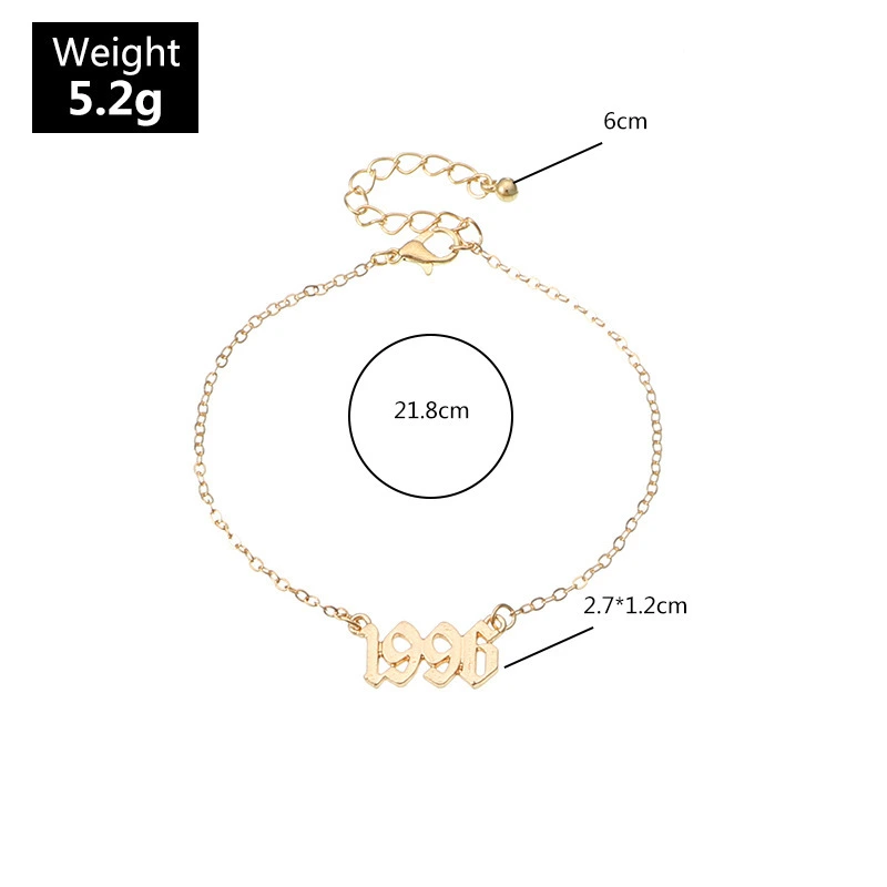 New Hot-Selling Digital Gold-Plated Anklet Women Retro Vintage Pendant Anklet