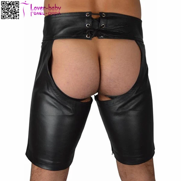 Men Black Leather Short Pants L533