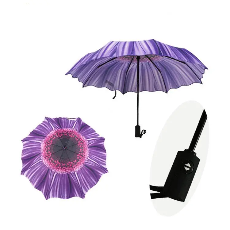 Auto Open and Close 3 Foldable 190t Pongee Irregular Sunflower Umbrella