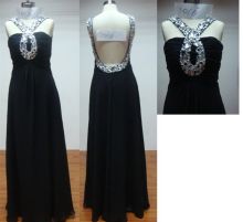 Custom Backless Sheath Silhouette Beaded Straps Chiffon Petite Formal Evening Dresses