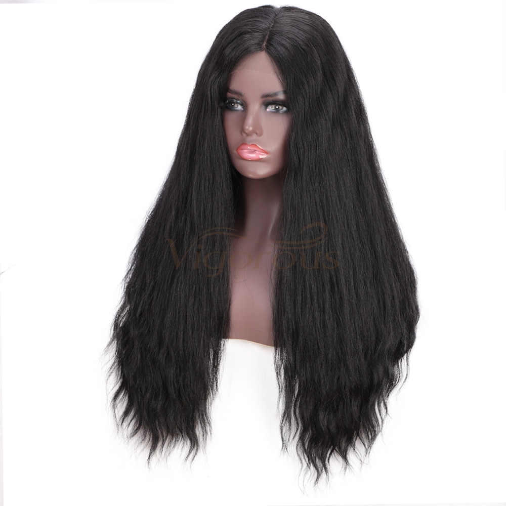 Vigorous Natural Black Lace Front Wigs Long Wavy Synthetic Lace Part Wig Heat Resistant Lace Front Wigs for Black Women