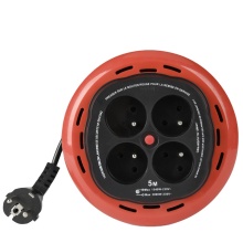 Red and Black Retractable French Power Strip for Home and Office