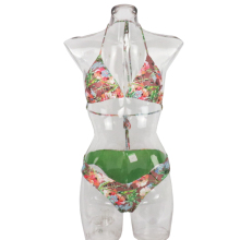 Triangle Spring Print Floral Bikini High Cut Bathing Suits with Adjustable Strings
