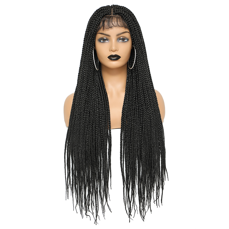 Extra Long Wholesale Cheap Colourful Micro Cornrow African Lace Front Glueless Knotless Synthetic Singles Braided Wigs Vendors