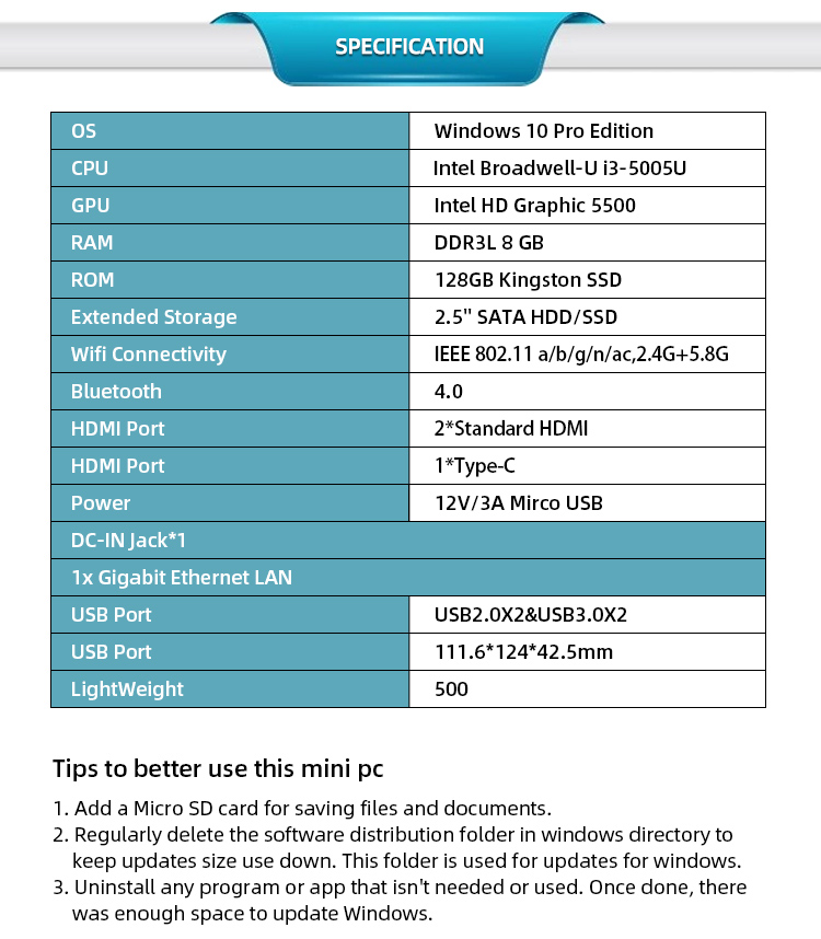 2019ベストセラーミニオフィスPC I35005U 8/16G RAM128G/256G/512GSSD