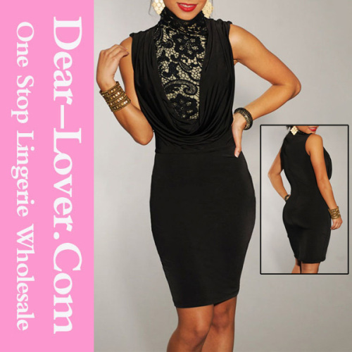 Decorative Featured Neck Black Vintage Dress