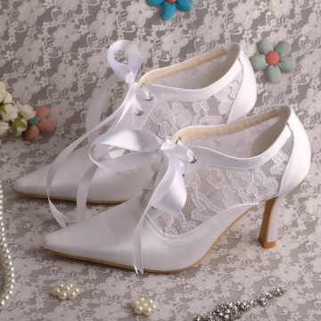 Pointed Toe Bridal Lace Shoes with Lace up