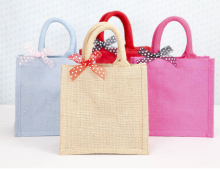 Quality linen handbag with ribbon bow wholesale