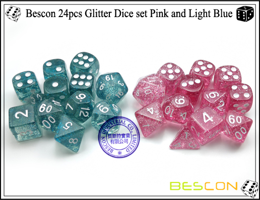 Bescon 24pcs Glitzer Würfel Set Pink und Hellblau-8 Bescon 24pcs Glitter Dice set Pink and Light Blue-8