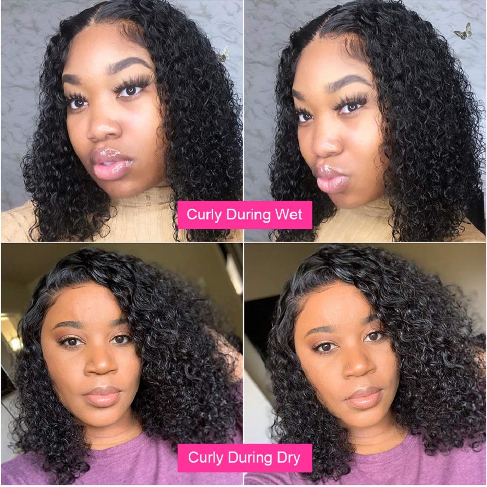 Short Brazilian Deep Curly  13x6 Lace Front Wigs Human Hair Bob 150% Density Glueless Lace Front Wigs Pre Plucked With Baby Hair