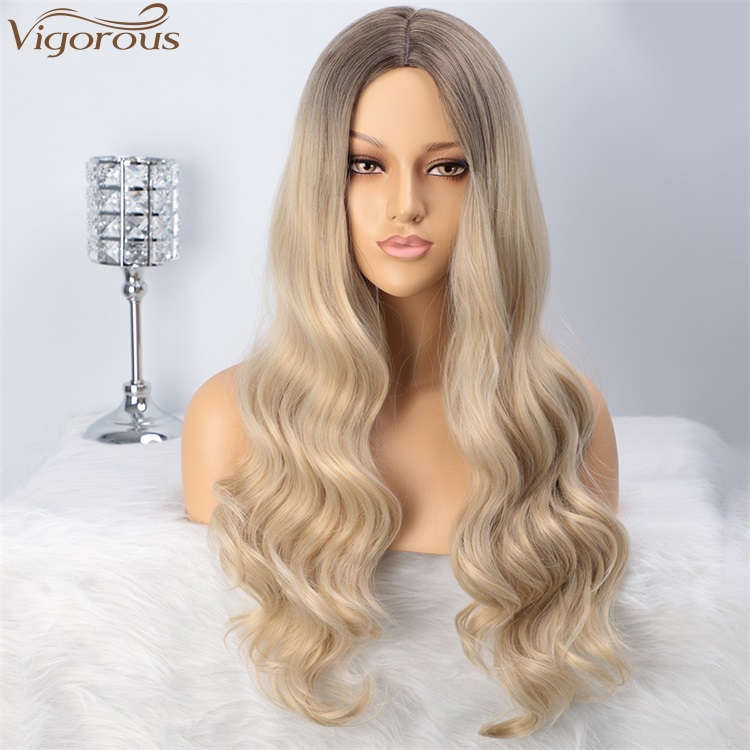 Top selling Curly wave afro high quality fiber blonde brown long hair wigs lace front ombre synthetic hair wigs