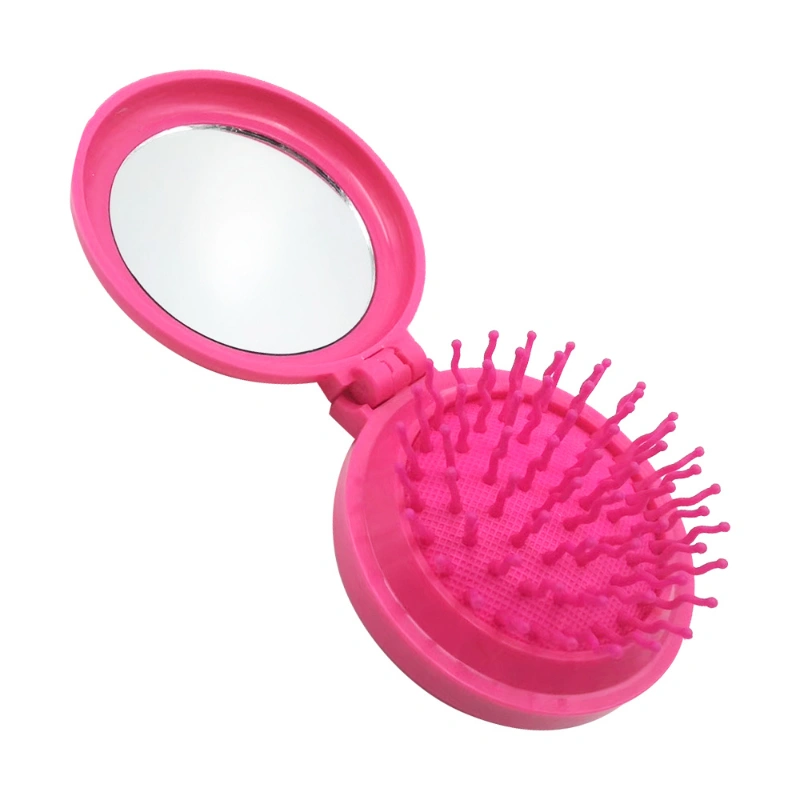 Portable Travel Folding Round Pop-up Hair Brush with Mirror