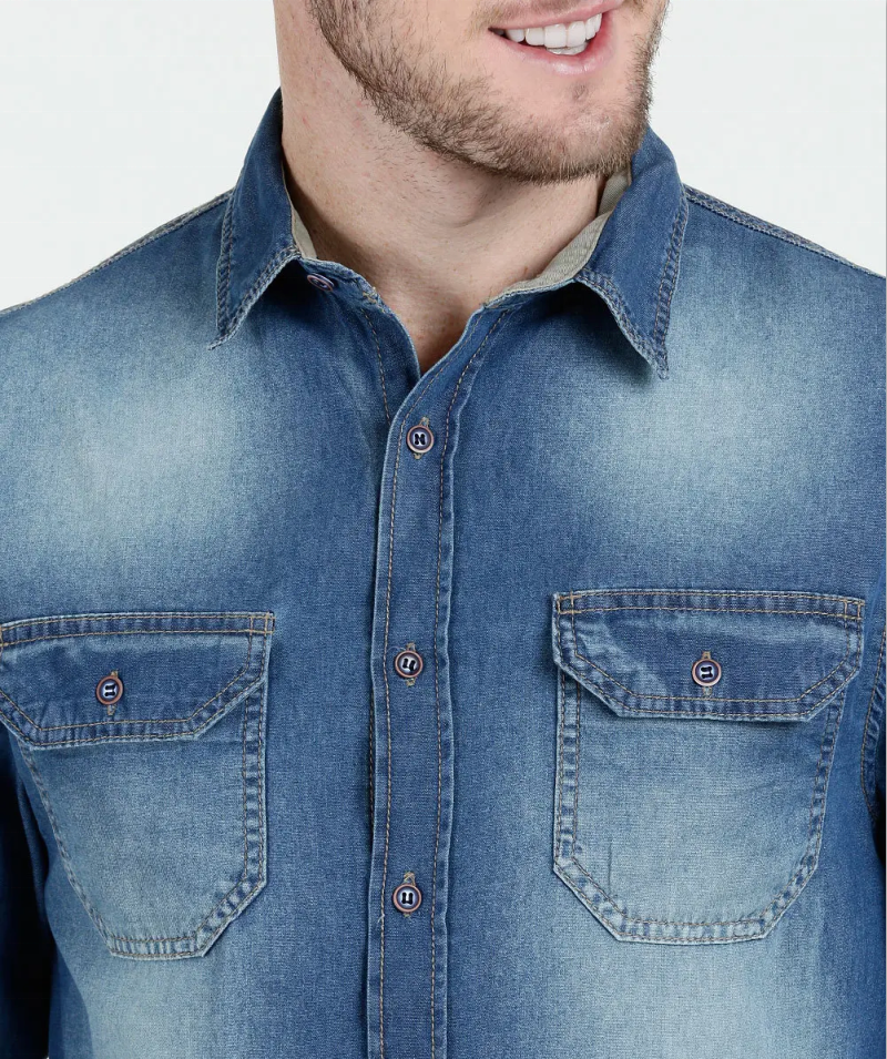 Camicia causale in denim a maniche lunghe da uomo su misura