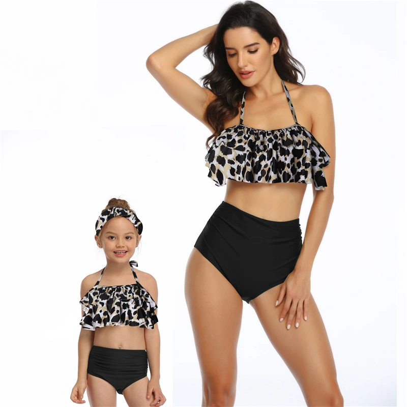 Hot Style Baby Swimwear Printed High-Waisted Bikini Flounces Mother and Daughter Swimwear Manufacturers Wholesale Spot