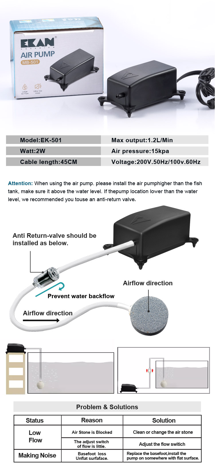 EKAN Wholesales MIni Air Oxygen Pump with Low Price For Fish Tank