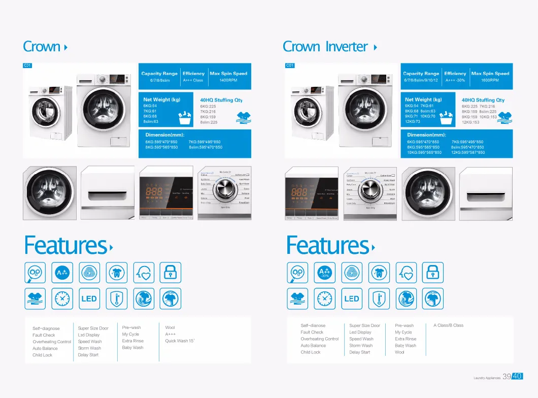 6 7 8kg LED Display Fully Automatic Washing Machine Dryer