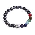 Pulsera de hematita de cristal de Chakra 7 piedras preciosas de budismo y Buda de aleación