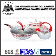 Decorative enamel casserole cookware set with hollow handles