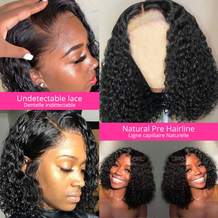13*4 4*4 13*1 T lace curly bob wig silky Virgin Cuticle Aligned Brazilian natural Human Hair wig wholesale price for black woman