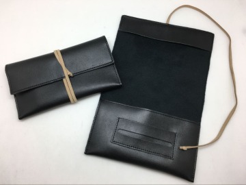 Boshiho black leather cigarette case PU tobacco pouch bag
