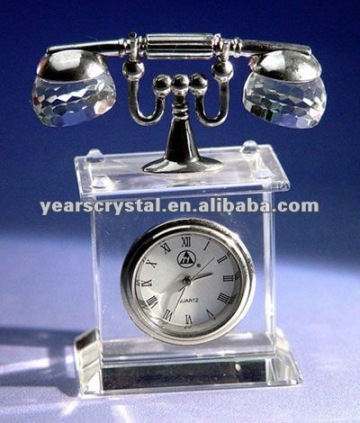 Arrival telephone crystal glass clock for business gift clock(R-1225