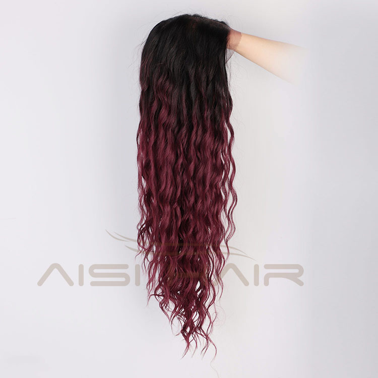 Aisi Hair Topselling 26 Inch Long Wavy Ombre Red Color Wig Body Wave Swiss Lace Wig Synthetic Lace Frontal Wigs For Black Women