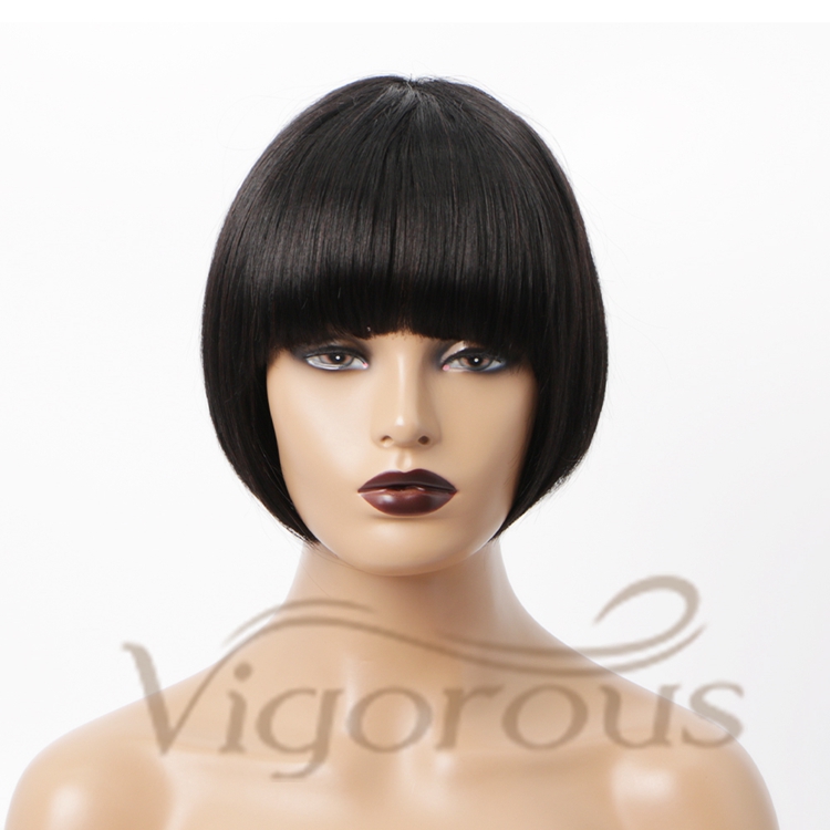 Silky Straight Bob With Neat Bangs Top Quality Amazon Products For Black Woman Cheap 100% Brazilian Human Hair Wigs