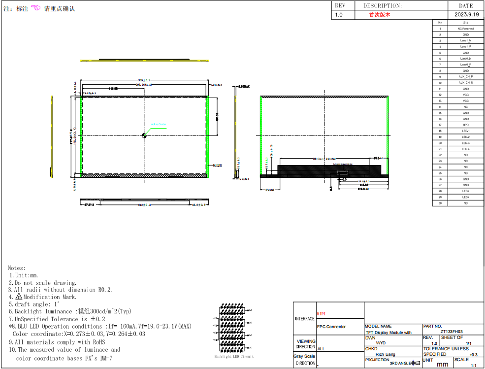 13.3 Inch TFT LCD Display 13.3 Inch TFT LCD Display