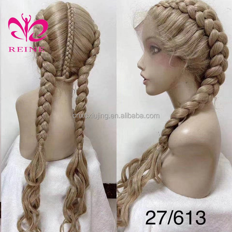 Reine Free Shipping Long Box Braided Lace Wigs Synthetic Hair Lace Front Wigs Heat Resistant Braided Wigs For Black Women