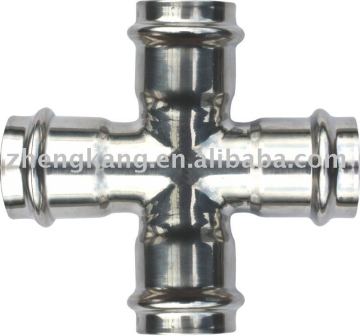 Stainless steel equal cross-press fitting JIS