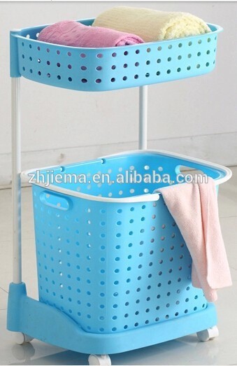 Blue Plastic Basket Rolling Laundry Cart on Wheels