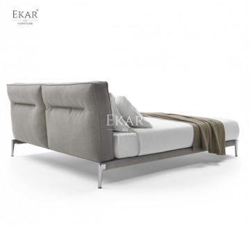 Steel Frame Bed with Aluminum Alloy Mirrored Gunmetal Legs and Integrated Bed Screen