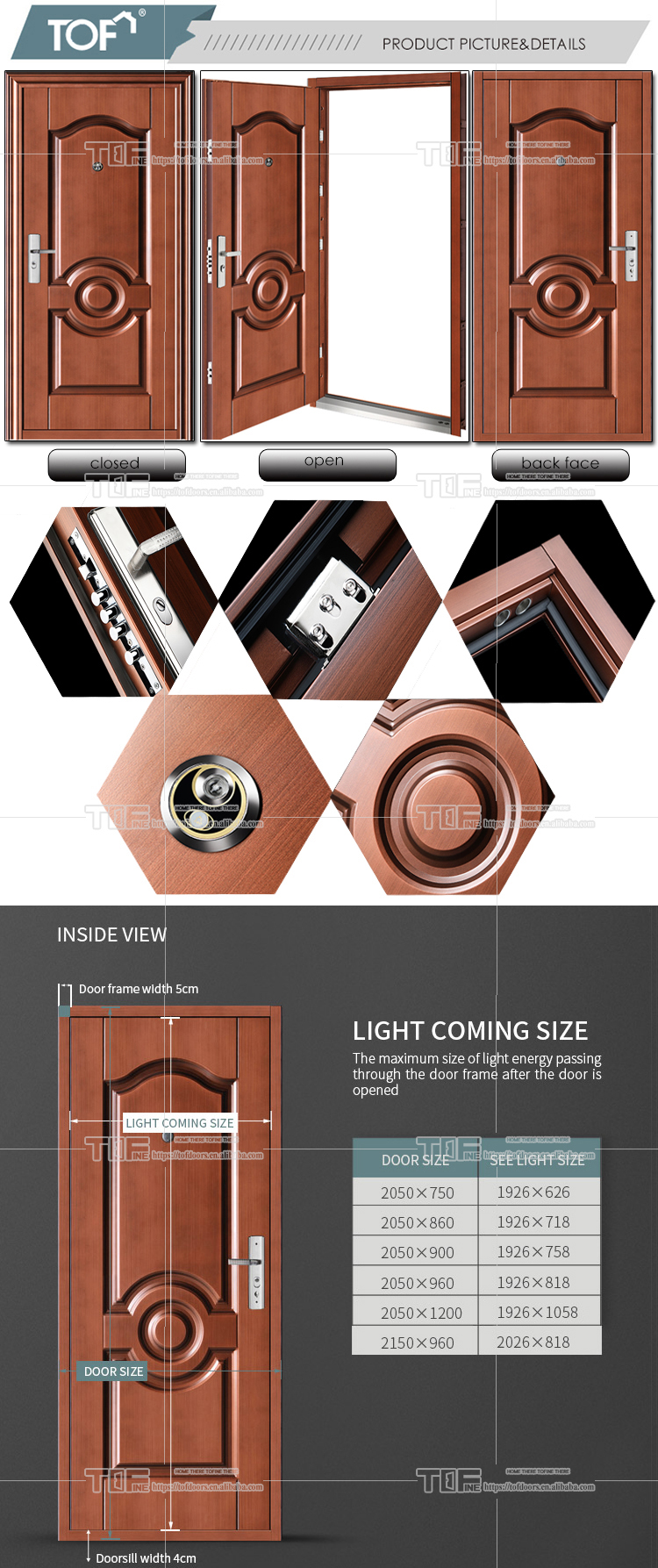 UV-proof Copper Color 3D Design Entrance Metal Exit Doors Models