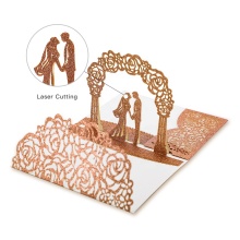 Laser Cut Champagne Glitter 3D Pop-Up Wedding RSVP Card
