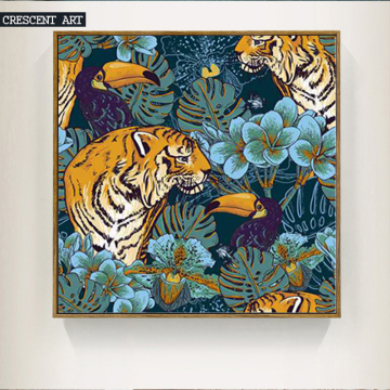 Canvas Print Tiger and Crow Picture