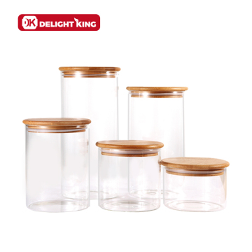 Round Glass Storage Jar Set With Bamboo Lid