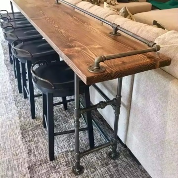 Retro Wood Top Metal Leg Bar Table