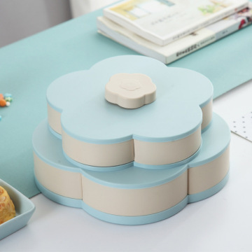 Creative Double Layer Petal-Shape Storage Box Seeds Nuts Candy Dry Fruits Snack Box Container Rotating Desktop Decorate