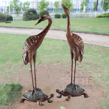 Garden Beautiful Decorative Bronze Stork Crane Standing On Turtle Statue