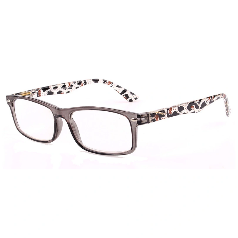 2018 Square Shape Crystal Grey Reading Glasses with Demi Pattern