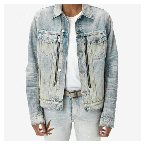 Custom Denim Bomber Jacket Washed Pocket Mens Denim