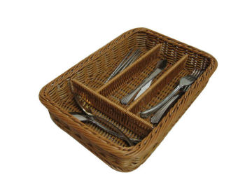 Pretty Washable Four - Dividers Basket , Rattan Flatware Caddy