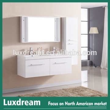 Double Ceramic Sink Bathroom Vanity with Side Cabinet - White