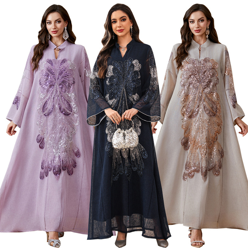 پولک دوزی مهره دوزی کافتان عبای جزئیات Beaded Sequin Embroidered Kaftan Abaya Detail