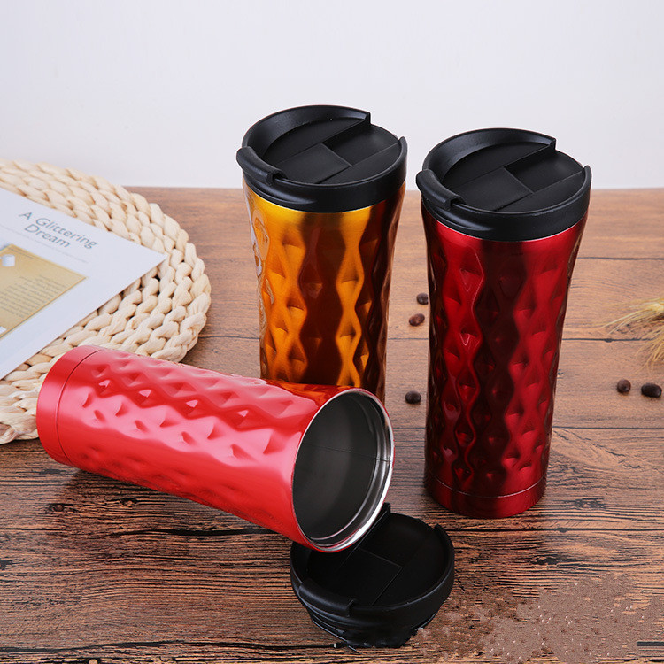 475ml Vacuum Insulated Irregular diamond shaped mug shaped double stainless steel creative business coffee cup