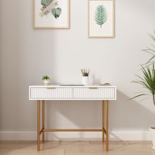 Modern White MDF Portable Writing Desk with Drawers and Lacquer Finish