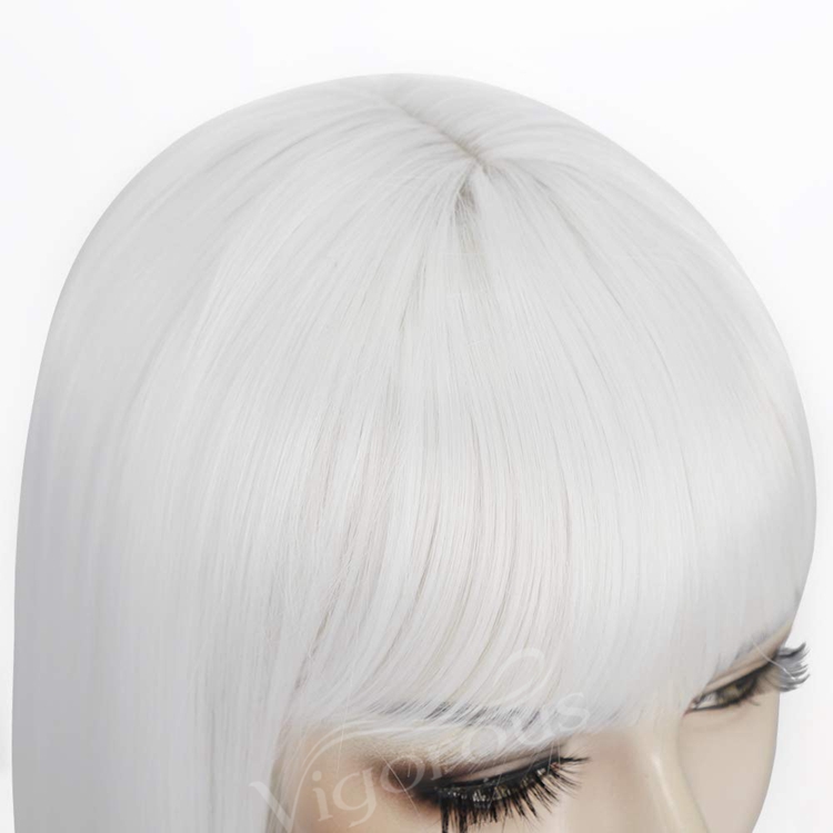 White Synthetic none Lace Front Wig Women's Short Straight Bob Wigs With Neat Tidy Bangs High Temperature Fiber Middle Part