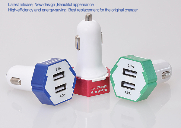 Veaqee, Rhombus Style 2 USB Car Charger for Mobile Phone and Tablet